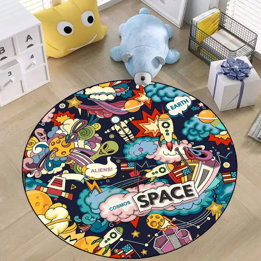 tapis rond sur le thème de l'espace - kidyhome